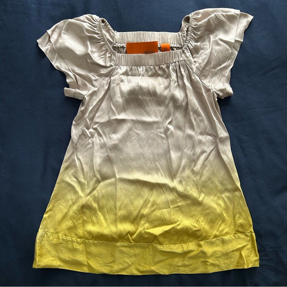 WYL yellow & silver ombre silk short sleeve blouse top